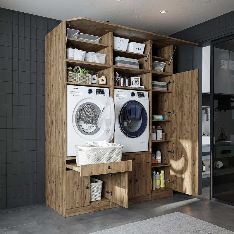 Roomart Waschmaschinenschrank SERIE 1, 179 cm, Schrankwand mit Ausziehbrettern und Hochschrank, in 3 Farben