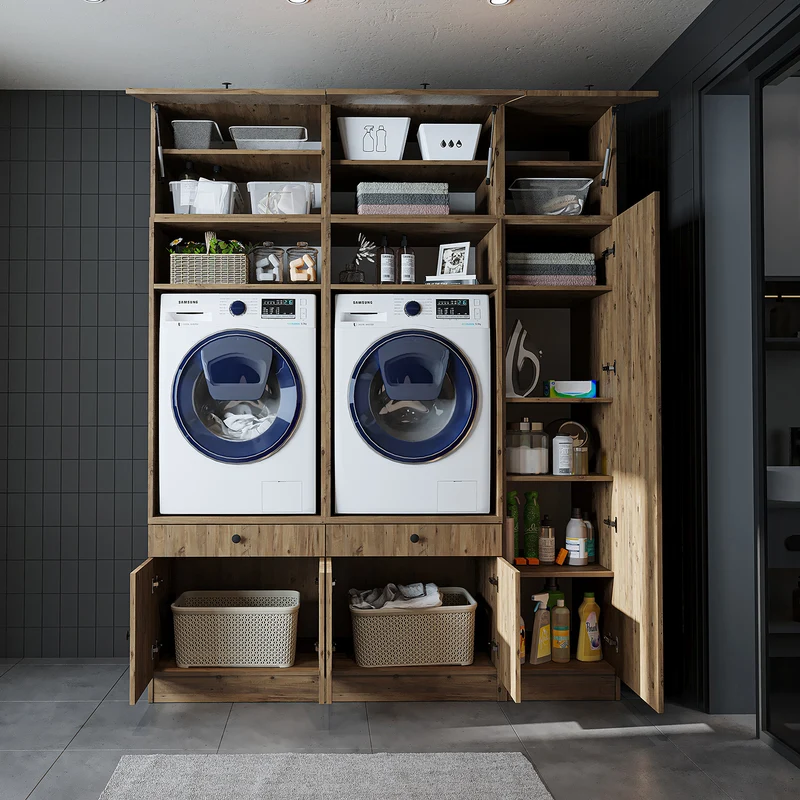 Roomart Waschmaschinenschrank SERIE 1, 179 cm, Schrankwand mit Ausziehbrettern und Hochschrank, in 3 Farben