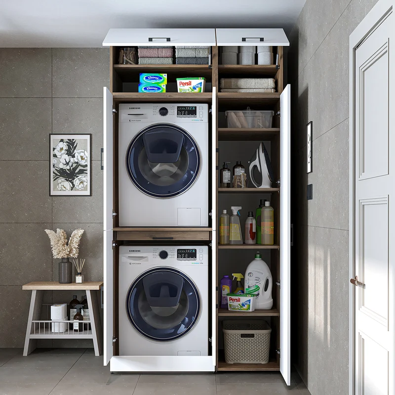 Roomart Waschmaschinenschrank DORA-I, 115 cm, für Waschmaschine und Trockner mit Hochschrank, in 5 Farben