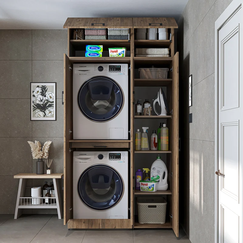 Roomart Waschmaschinenschrank DORA-I, 115 cm, für Waschmaschine und Trockner mit Hochschrank, in 5 Farben