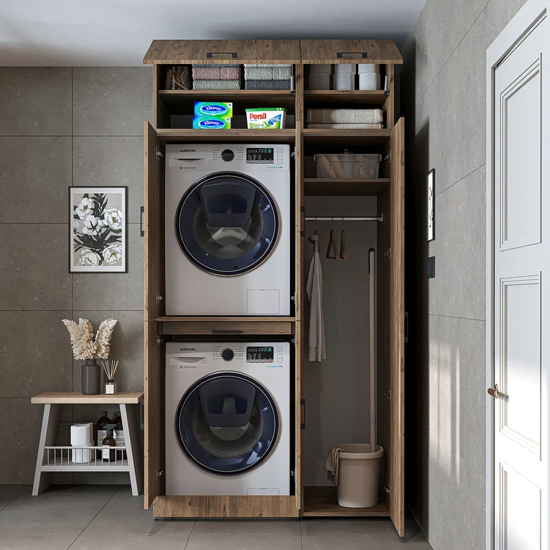 Roomart Waschmaschinenschrank DORA-I, 115 cm, für Waschmaschine und Trockner mit Hochschrank, in 5 Farben