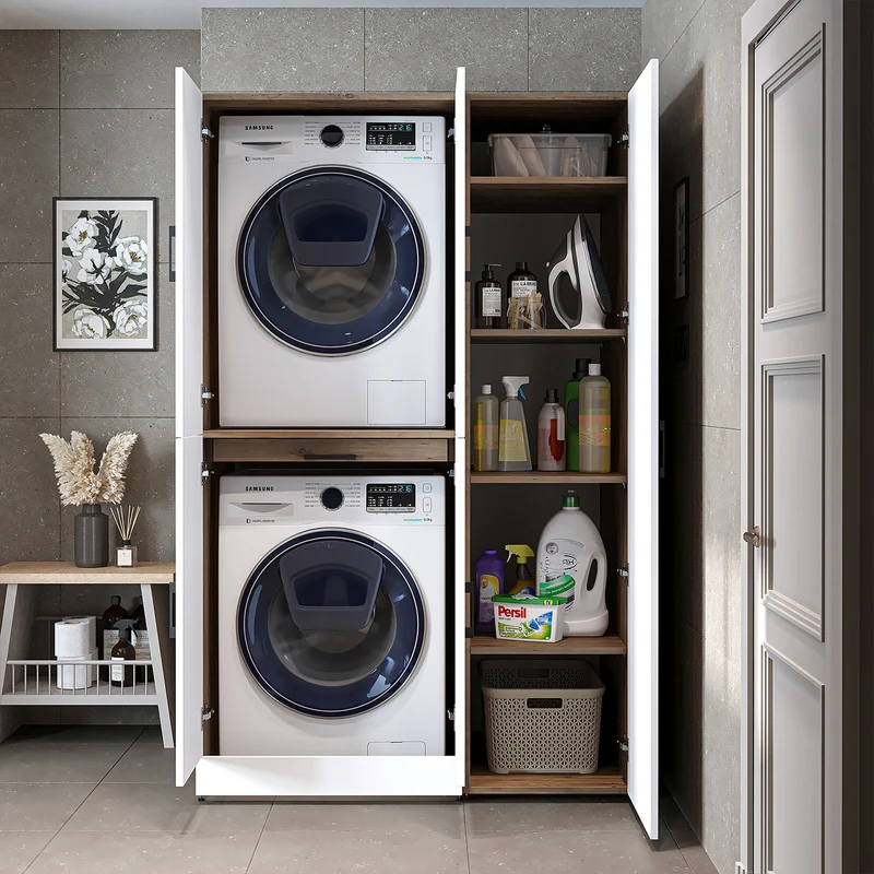 Roomart Waschmaschinenschrank DORA-I, 115 cm, für Waschmaschine und Trockner mit Hochschrank, in 5 Farben