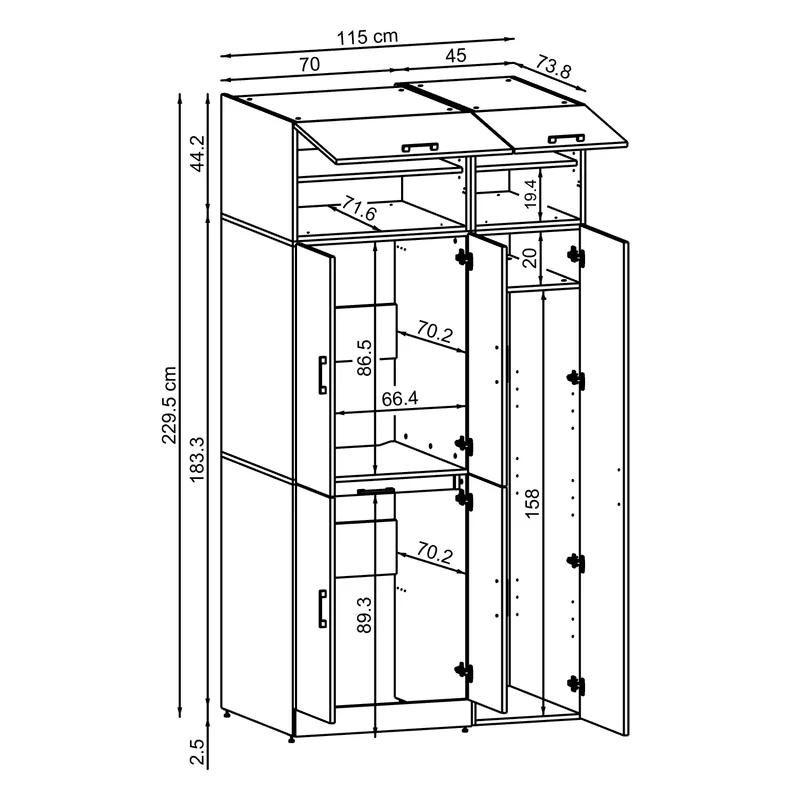 Roomart Waschmaschinenschrank DORA-I, 115 cm, für Waschmaschine und Trockner mit Hochschrank, in 5 Farben