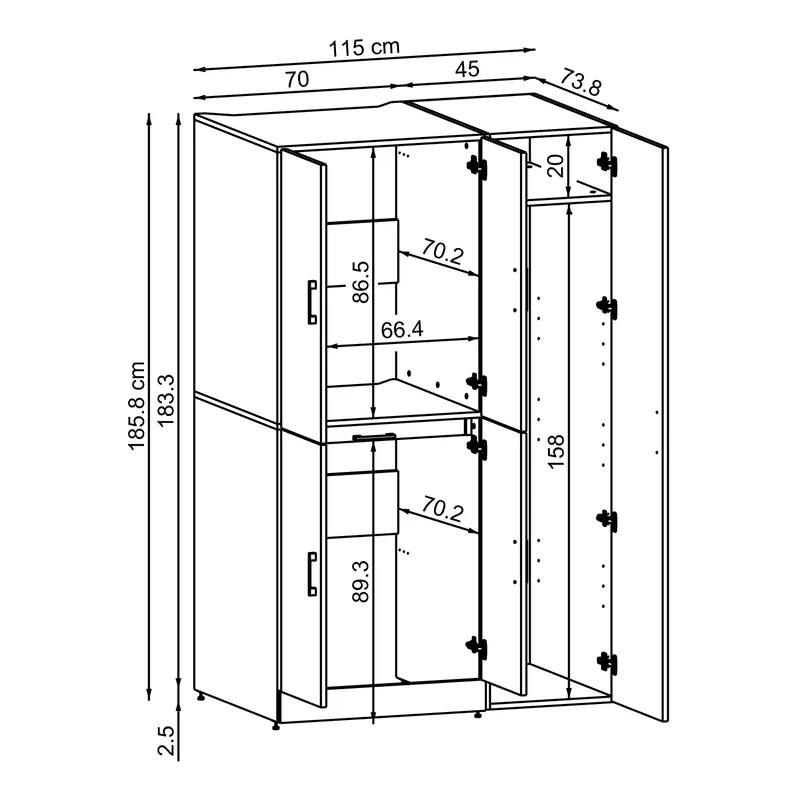 Roomart Waschmaschinenschrank DORA-I, 115 cm, für Waschmaschine und Trockner mit Hochschrank, in 5 Farben