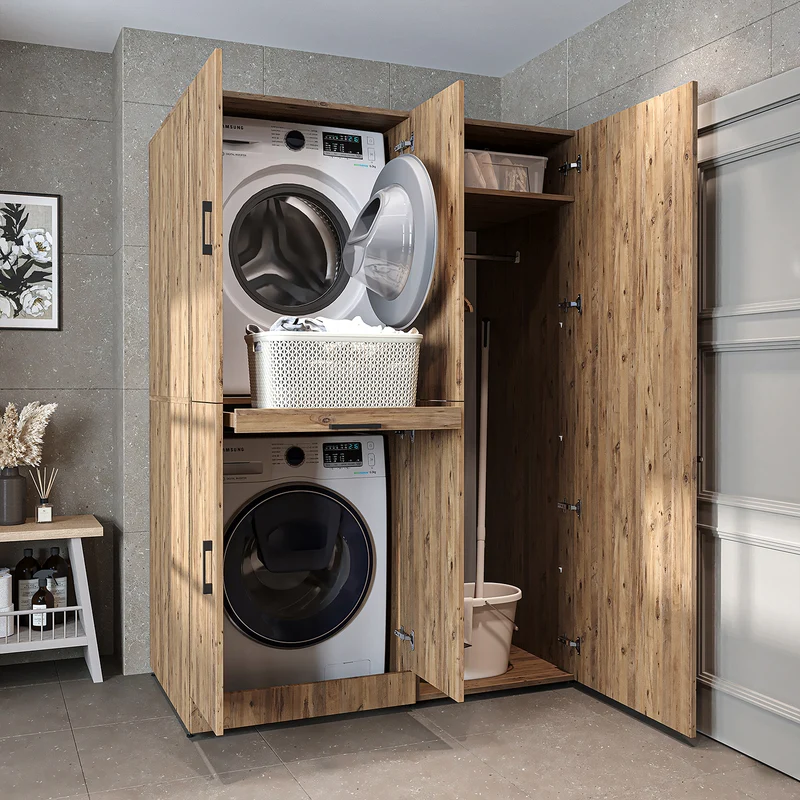 Roomart Waschmaschinenschrank DORA-I, 130 cm, mit Ausziehbrett und Hochschrank, 5 Farben