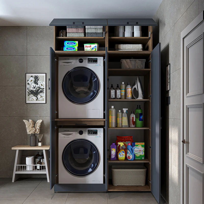 Roomart Waschmaschinenschrank DORA-I, 130 cm, mit Ausziehbrett und Hochschrank, 5 Farben