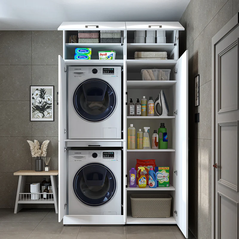 Roomart Waschmaschinenschrank DORA-I, 130 cm, mit Ausziehbrett und Hochschrank, 5 Farben