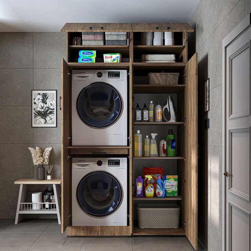 Roomart Waschmaschinenschrank DORA-I, 130 cm, mit Ausziehbrett und Hochschrank, 5 Farben