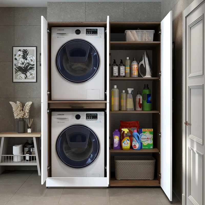Roomart Waschmaschinenschrank DORA-I, 130 cm, mit Ausziehbrett und Hochschrank, 5 Farben