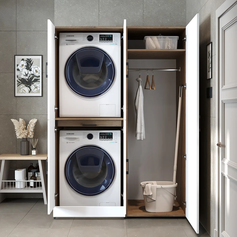 Roomart Waschmaschinenschrank DORA-I, 130 cm, mit Ausziehbrett und Hochschrank, 5 Farben
