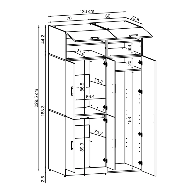Roomart Waschmaschinenschrank DORA-I, 130 cm, mit Ausziehbrett und Hochschrank, 5 Farben