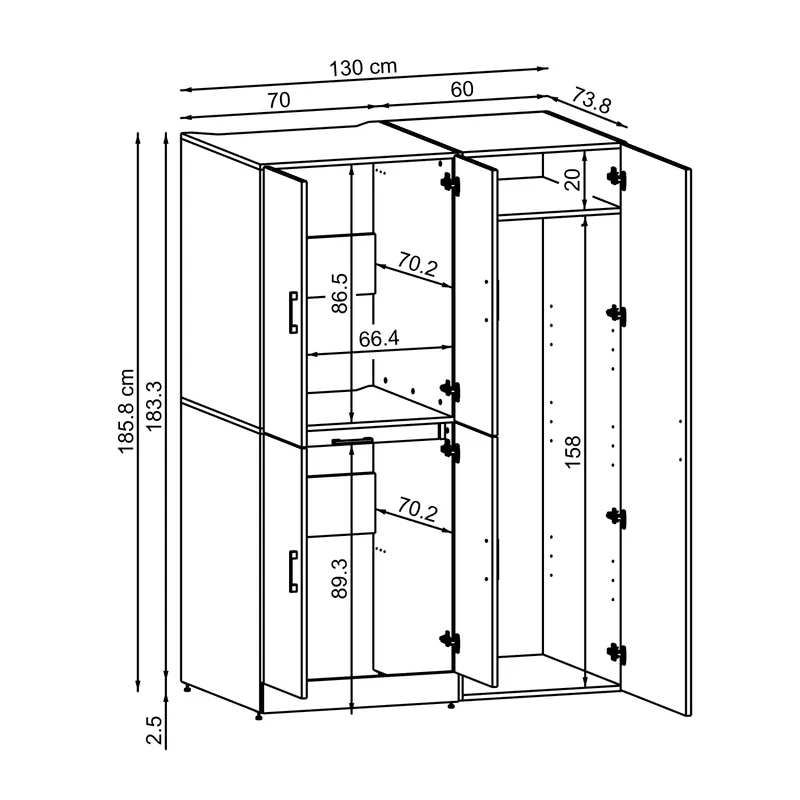 Roomart Waschmaschinenschrank DORA-I, 130 cm, mit Ausziehbrett und Hochschrank, 5 Farben