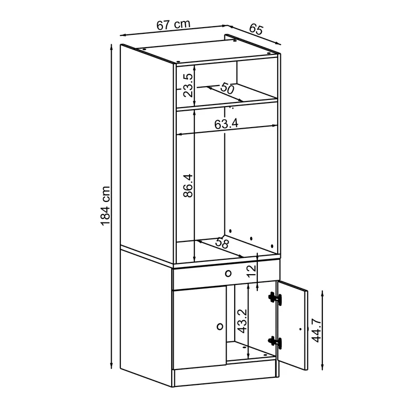 Roomart Waschmaschinenschrank SERIE 1 – 65 cm breit mit Ausziehbrett, Waschmaschinen-Überbauschrank für Waschküche & Bad – Weiß, Eiche, Schwarz-Eiche