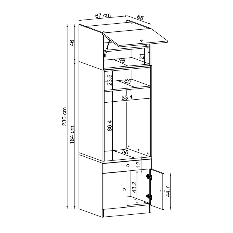 Roomart Waschmaschinenschrank SERIE 1 – 65 cm breit mit Ausziehbrett, Waschmaschinen-Überbauschrank für Waschküche & Bad – Weiß, Eiche, Schwarz-Eiche