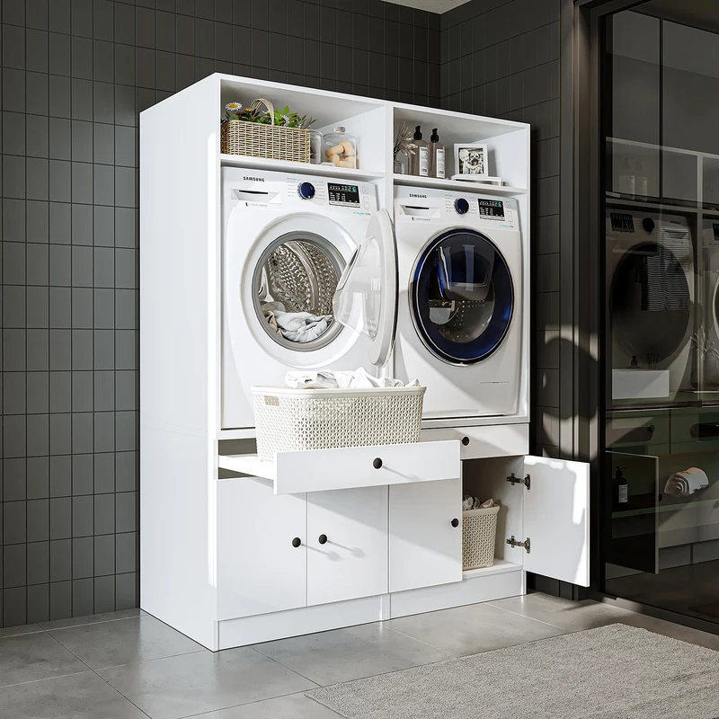 Roomart Waschmaschinenschrank SERIE 1, 134 cm, Doppelschrank für zwei Geräte