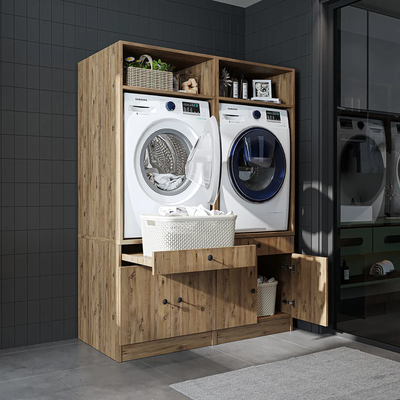 Roomart Waschmaschinenschrank SERIE 1, 134 cm, Doppelschrank für zwei Geräte