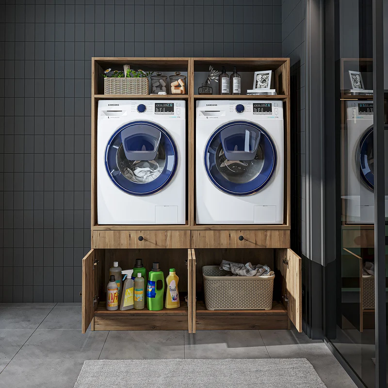 Roomart Waschmaschinenschrank SERIE 1, 134 cm, Doppelschrank für zwei Geräte