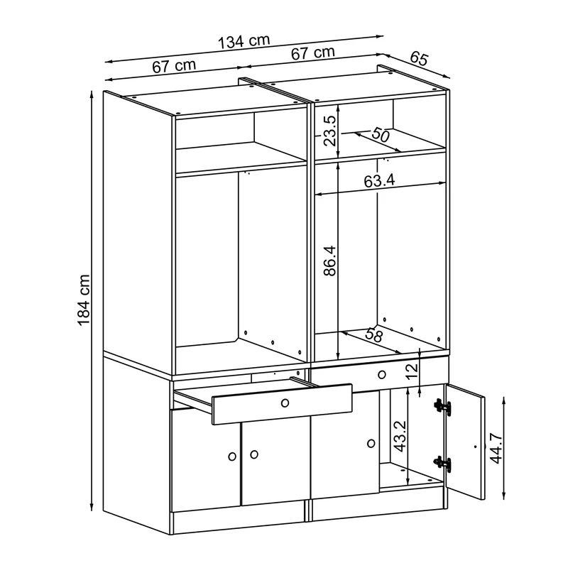 Roomart Waschmaschinenschrank SERIE 1, 134 cm, Doppelschrank für zwei Geräte