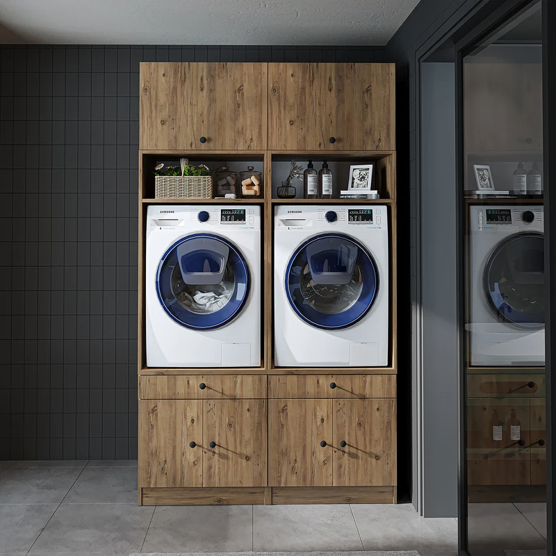 Roomart Waschmaschinenschrank SERIE 1, 134 cm, Doppelschrank mit Aufsatz und Ausziehbrett, in 3 Farben
