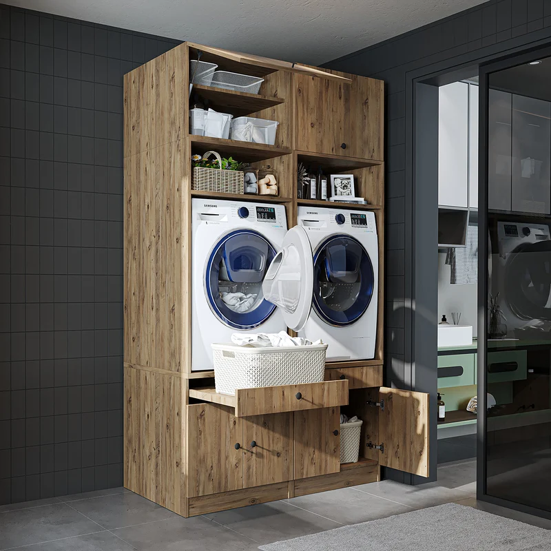 Roomart Waschmaschinenschrank SERIE 1, 134 cm, Doppelschrank mit Aufsatz und Ausziehbrett, in 3 Farben