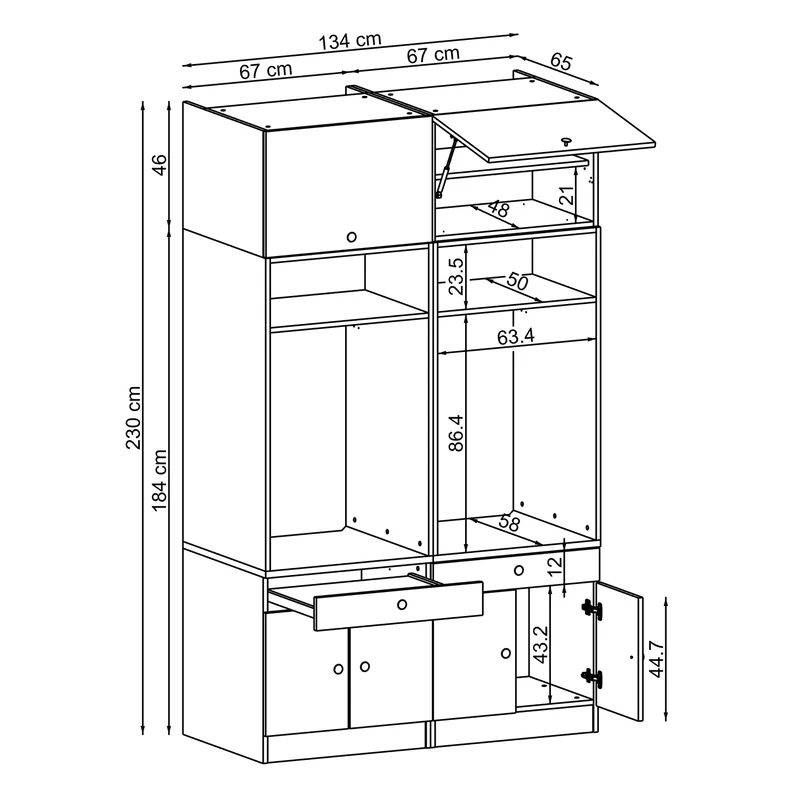 Roomart Waschmaschinenschrank SERIE 1, 134 cm, Doppelschrank mit Aufsatz und Ausziehbrett, in 3 Farben