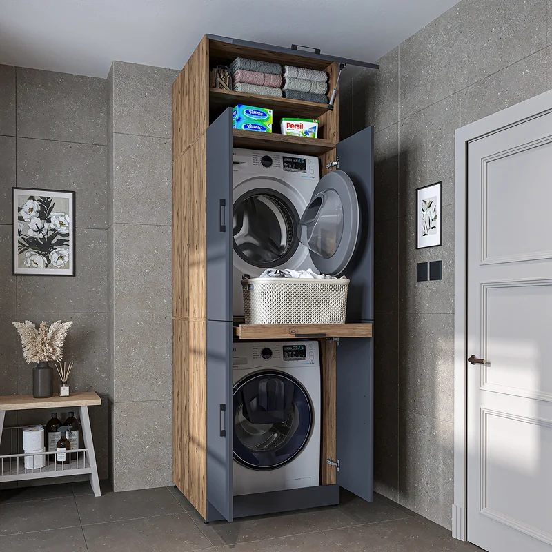 Roomart Waschmaschinenschrank DORA-I, 70 cm, für Waschmaschine und Trockner mit Ausziehbrett, in 5 Farben