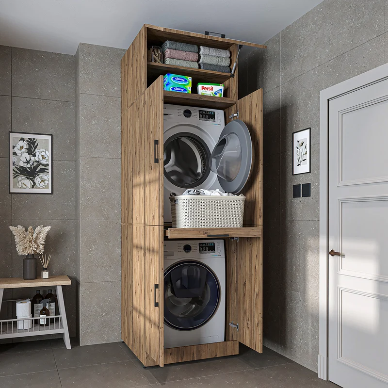 Roomart Waschmaschinenschrank DORA-I, 70 cm, für Waschmaschine und Trockner mit Ausziehbrett, in 5 Farben