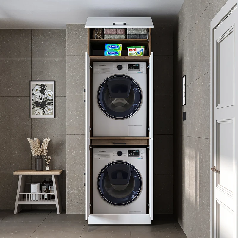 Roomart Waschmaschinenschrank DORA-I, 70 cm, für Waschmaschine und Trockner mit Ausziehbrett, in 5 Farben