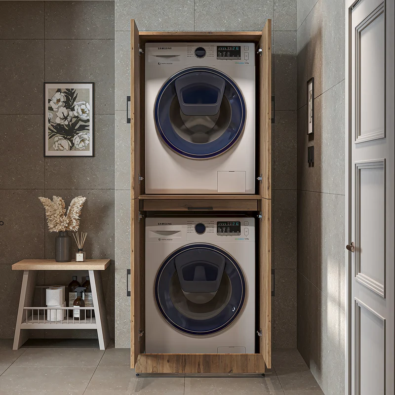 Roomart Waschmaschinenschrank DORA-I, 70 cm, für Waschmaschine und Trockner mit Ausziehbrett, in 5 Farben