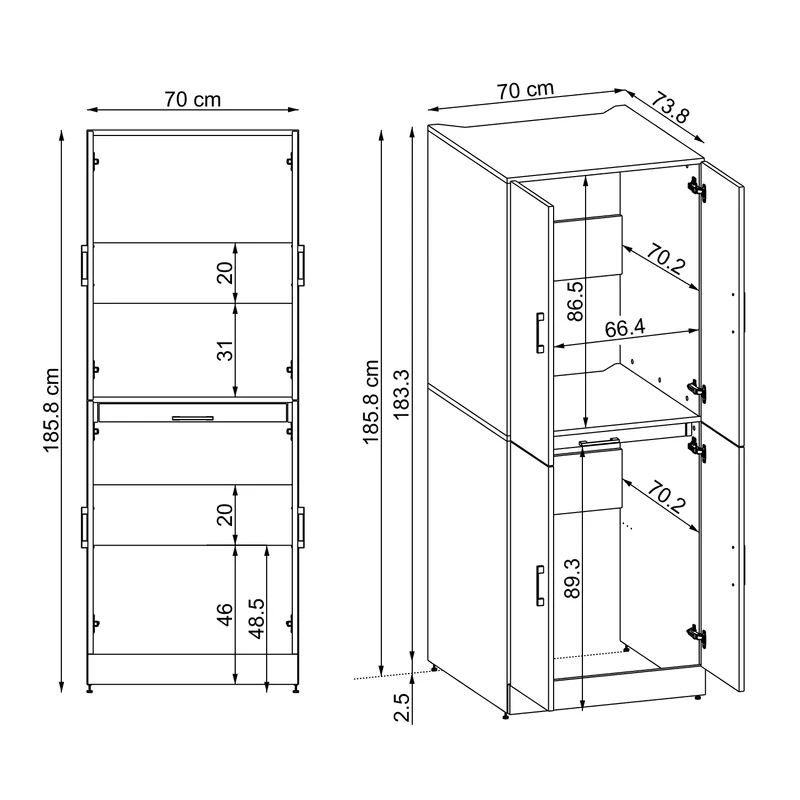 Roomart Waschmaschinenschrank DORA-I, 70 cm, für Waschmaschine und Trockner mit Ausziehbrett, in 5 Farben
