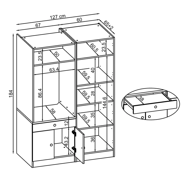 Roomart Waschmaschinenschrank SERIE 1, 127 cm, mit Hochschrank, in 3 Farben
