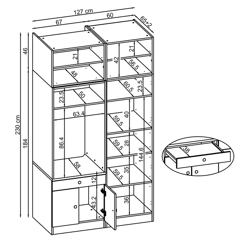 Roomart Waschmaschinenschrank SERIE 1, 127 cm, mit Hochschrank, in 3 Farben