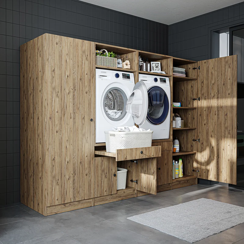 Roomart Waschmaschinenschrank SERIE 1 für 2 Maschinen mit Hochschrank, 194 cm, in 3 Farben