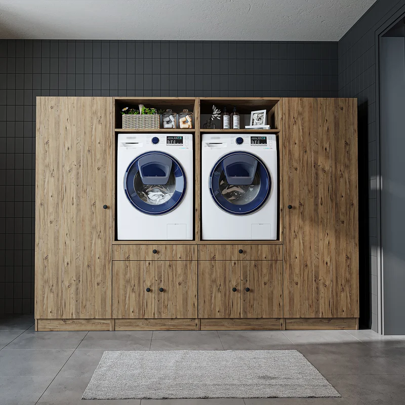 Roomart Waschmaschinenschrank SERIE 1 für 2 Maschinen mit Hochschrank, 194 cm, in 3 Farben