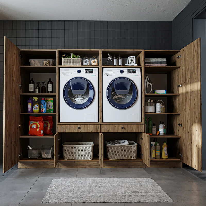 Roomart Waschmaschinenschrank SERIE 1 für 2 Maschinen mit Hochschrank, 194 cm, in 3 Farben