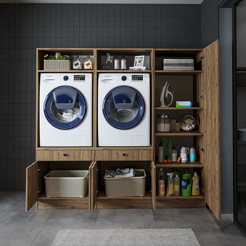 Roomart Waschmaschinenschrank SERIE 1 für 2 Maschinen mit Hochschrank, 194 cm, in 3 Farben