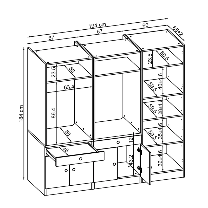Roomart Waschmaschinenschrank SERIE 1 für 2 Maschinen mit Hochschrank, 194 cm, in 3 Farben