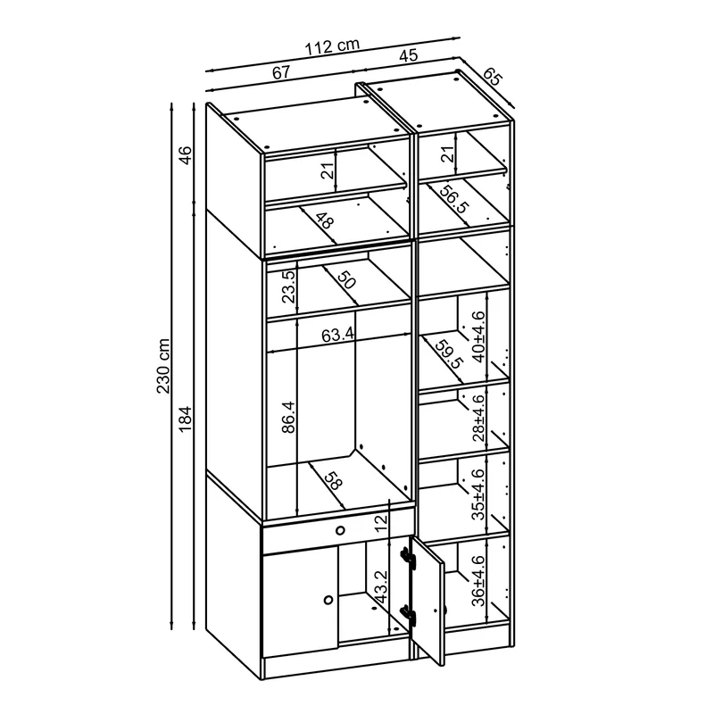 Roomart Waschmaschinenschrank SERIE 3, 112 cm, mit Hochschrank und Ausziehbrett, in 3 Farben