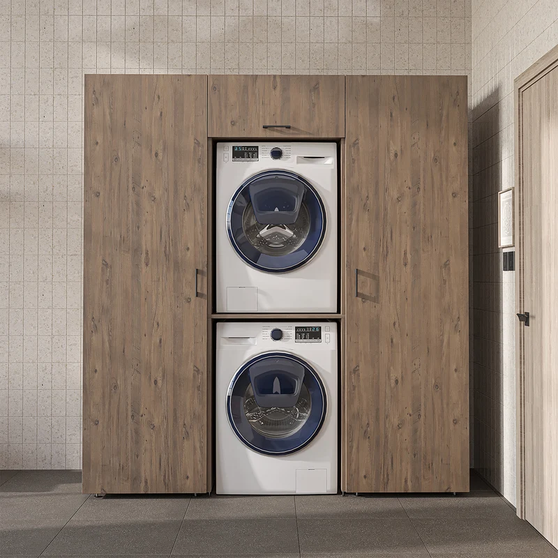 Roomart Schrankwand DUO-I, 187 cm, mit 2 Hochschränken und Oberschrank für Waschmaschine & Trockner, in 2 Farben