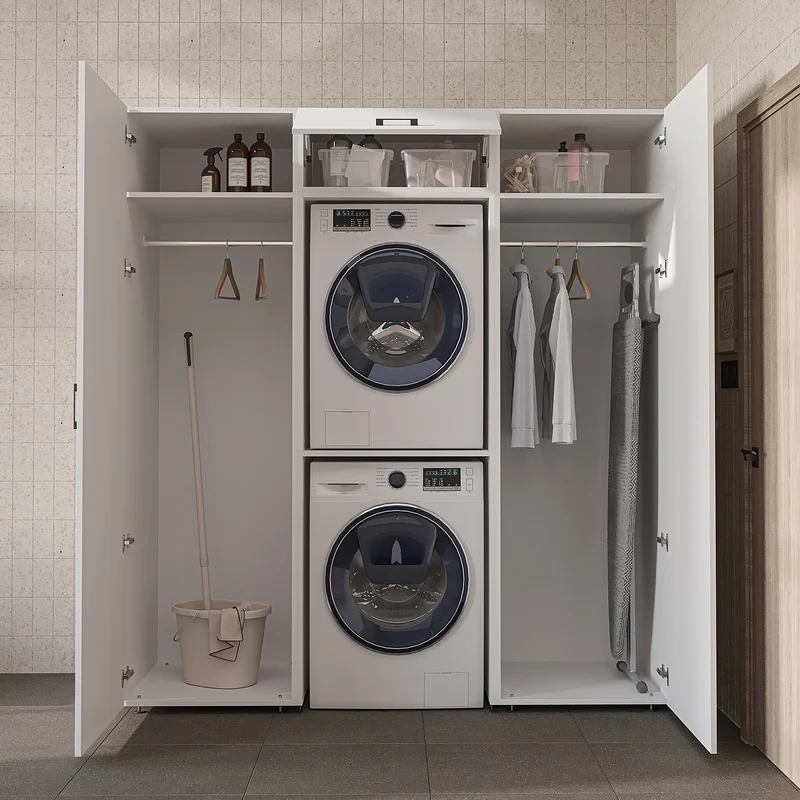 Roomart Schrankwand DUO-I, 187 cm, mit 2 Hochschränken und Oberschrank für Waschmaschine & Trockner, in 2 Farben