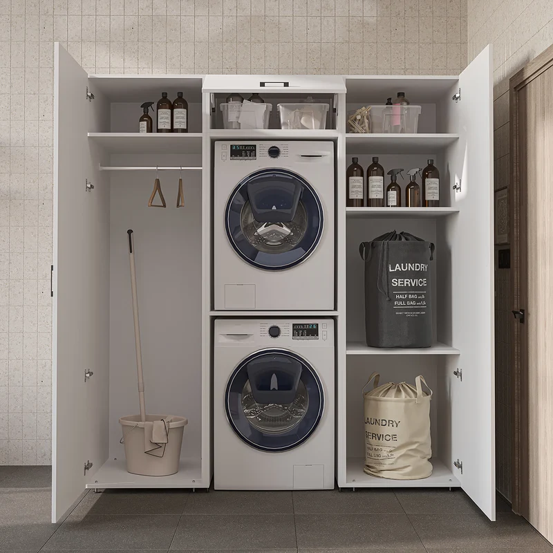 Roomart Schrankwand DUO-I, 187 cm, mit 2 Hochschränken und Oberschrank für Waschmaschine & Trockner, in 2 Farben