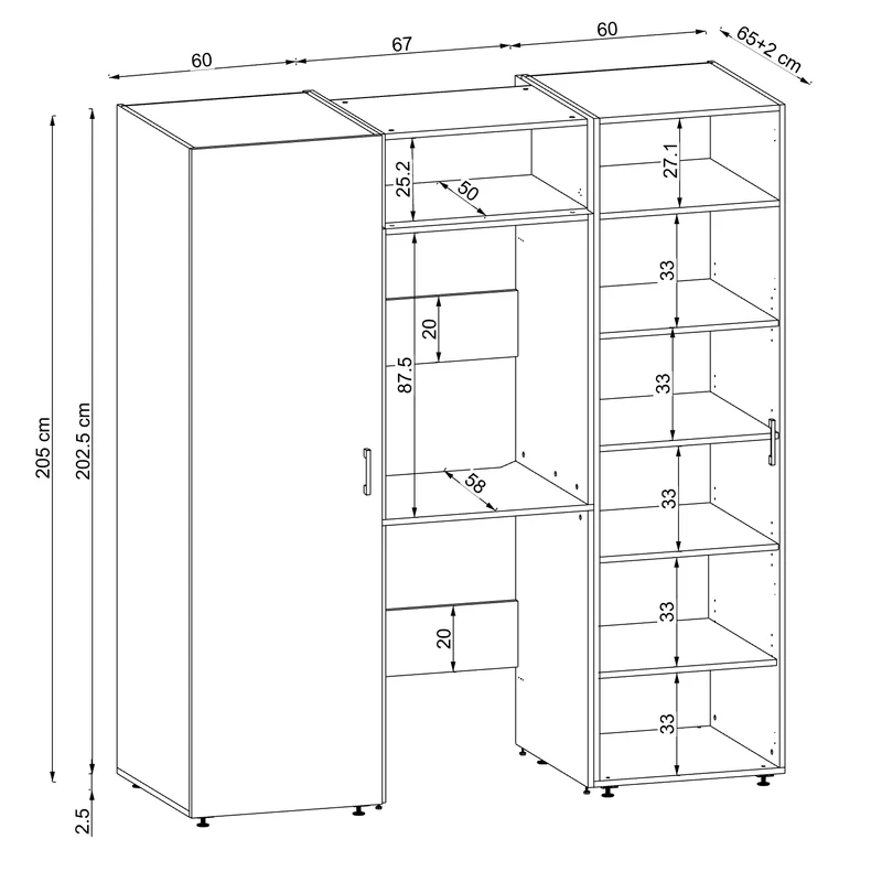 Roomart Schrankwand DUO-I, 187 cm, mit 2 Hochschränken und Oberschrank für Waschmaschine & Trockner, in 2 Farben