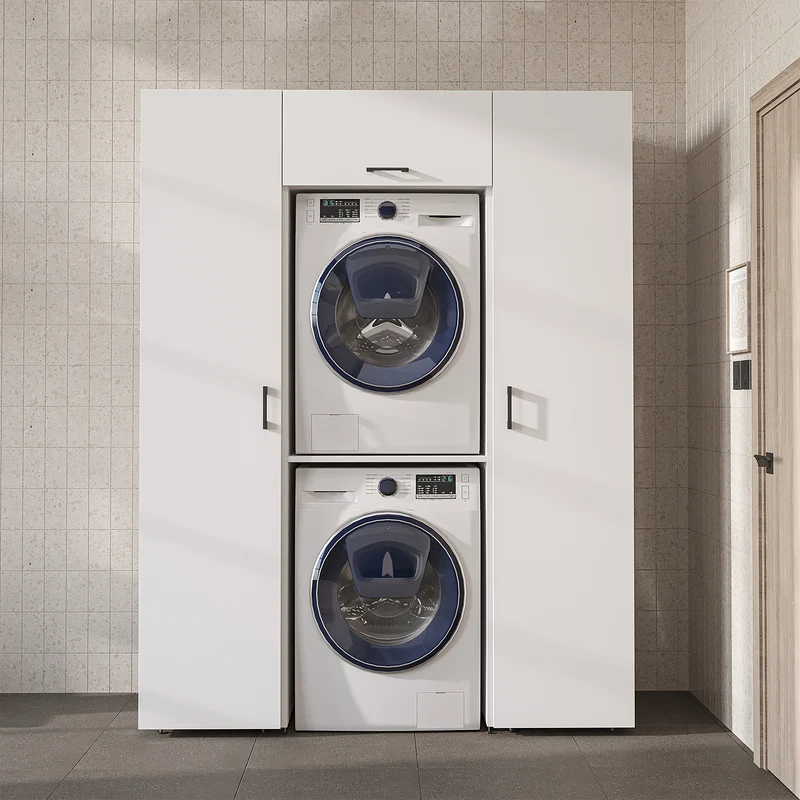 Roomart Schrankwand DUO-I, 157 cm, mit 2 Hochschränken und Oberschrank für Waschmaschine & Trockner, in 2 Farben