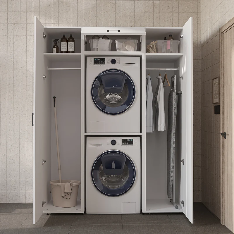 Roomart Schrankwand DUO-I, 157 cm, mit 2 Hochschränken und Oberschrank für Waschmaschine & Trockner, in 2 Farben
