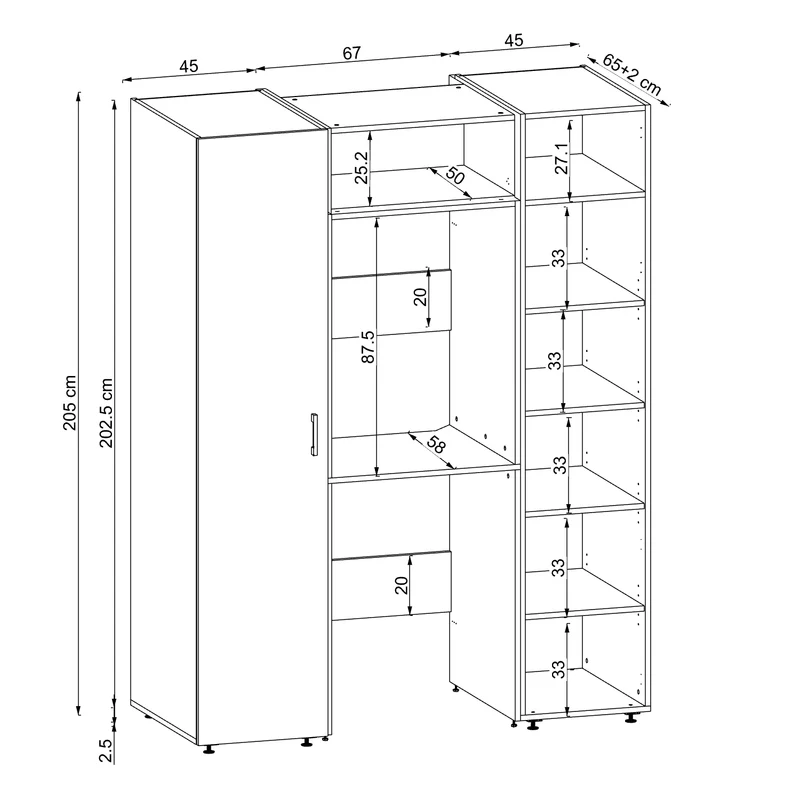 Roomart Schrankwand DUO-I, 157 cm, mit 2 Hochschränken und Oberschrank für Waschmaschine & Trockner, in 2 Farben