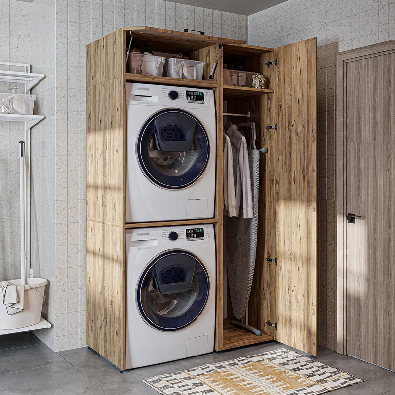 Roomart Waschmaschinenschrank DUO-I, 112 cm, für 2 Geräte mit Hochschrank, in 2 Farben