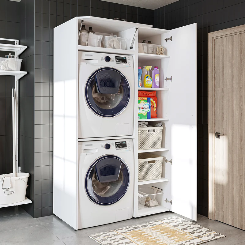 Roomart Waschmaschinenschrank DUO-I, 112 cm, für 2 Geräte mit Hochschrank, in 2 Farben