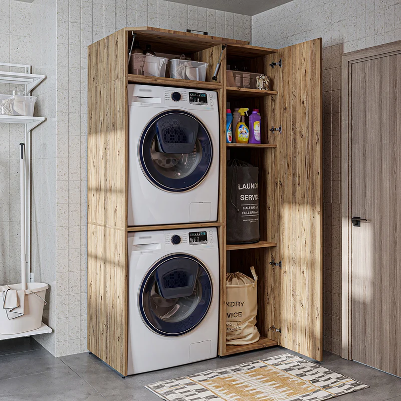 Roomart Waschmaschinenschrank DUO-I, 112 cm, für 2 Geräte mit Hochschrank, in 2 Farben