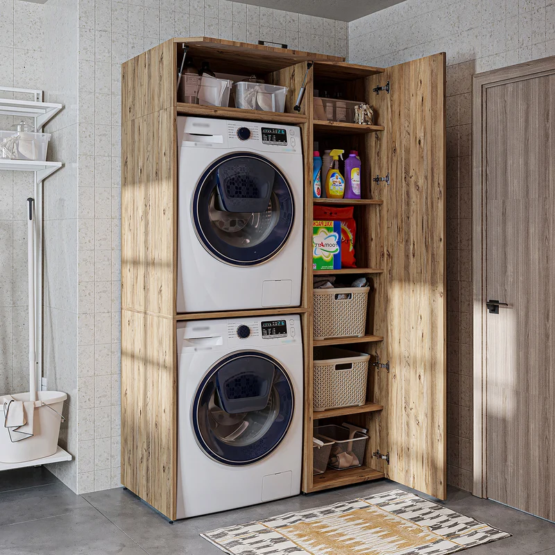 Roomart Waschmaschinenschrank DUO-I, 112 cm, für 2 Geräte mit Hochschrank, in 2 Farben