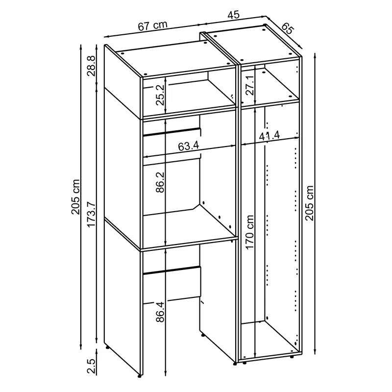 Roomart Waschmaschinenschrank DUO-I, 112 cm, für 2 Geräte mit Hochschrank, in 2 Farben